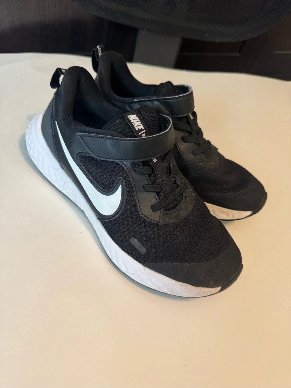 2Y Nike Revolution Black & White Kids running shoes Sneakers Velcro strap